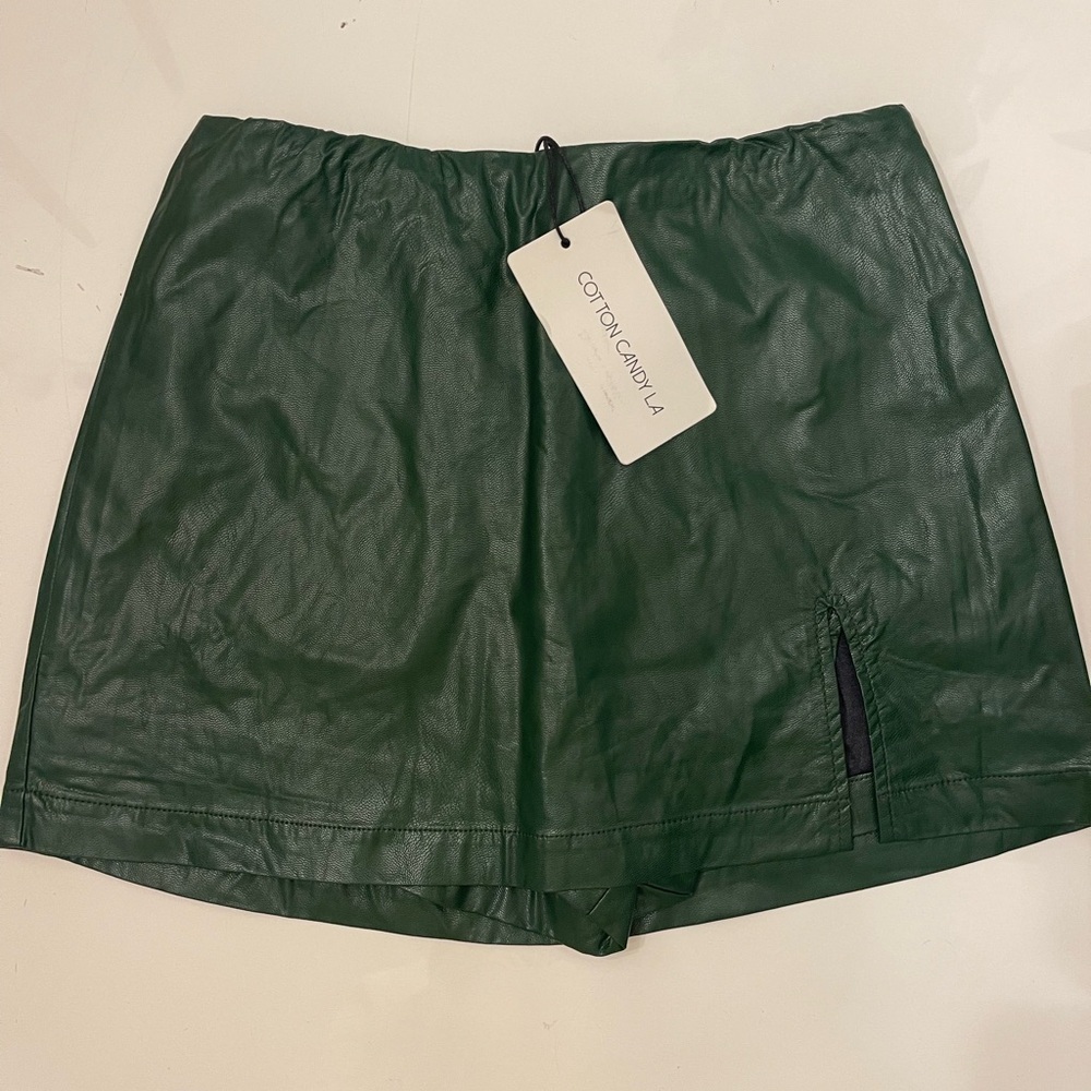 Cotton Candy LA Green Faux Leather Mini Skort - S